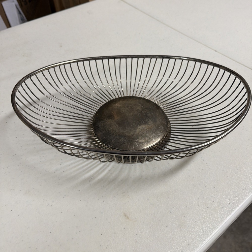 VTG LEONARD 11.5"x7.5" Silverplate Oval Wire BREAD BASKET Fruit Bowl Hong Kong‎